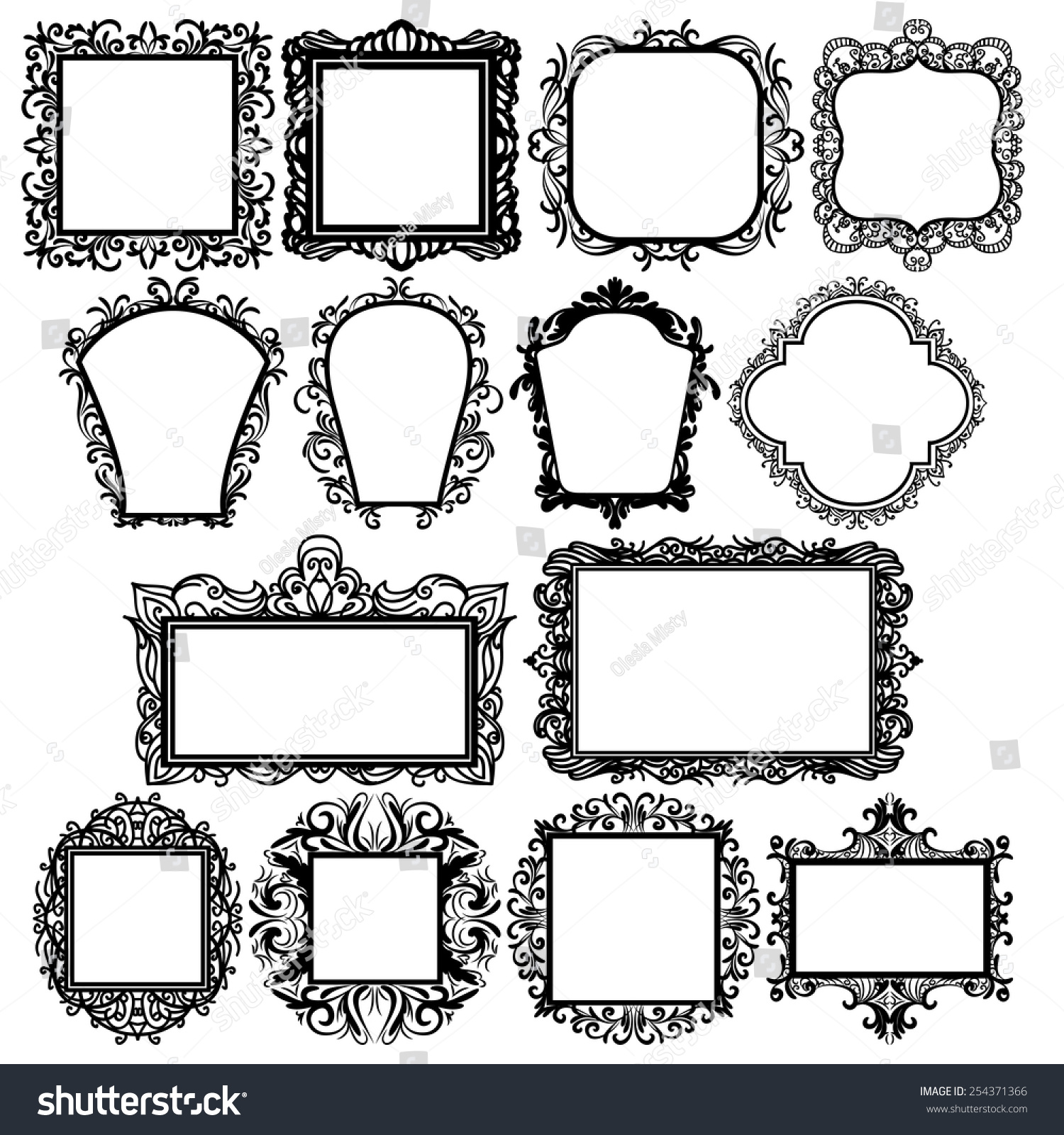 Set Black Square Vintage Frames Design Stock Vector 254371366 ...