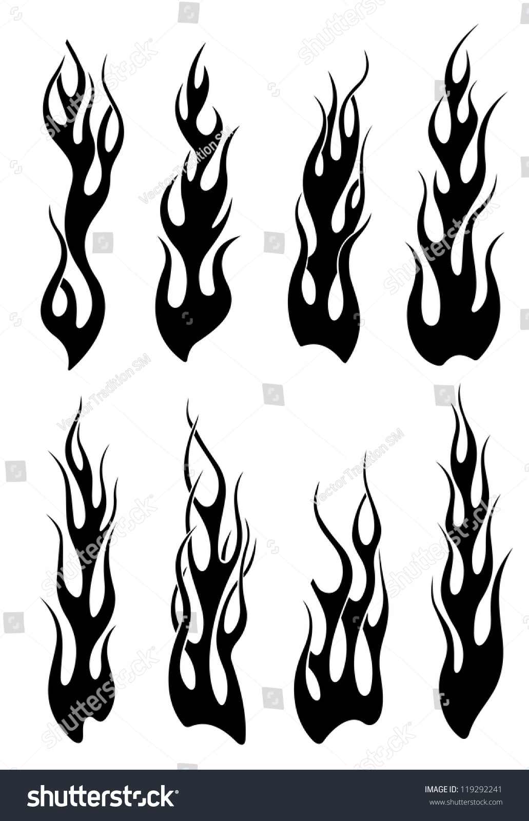 Set Black Tribal Flames Tattoo Another Stock Vector ...