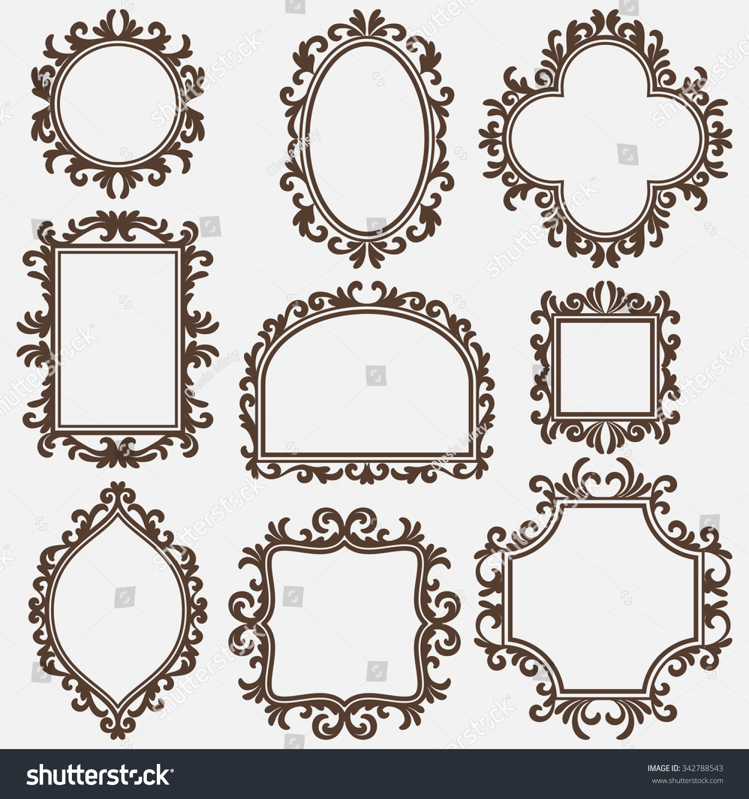 Set Of Black Vintage Frames, Various Shapes Stock Vector Illustration ...