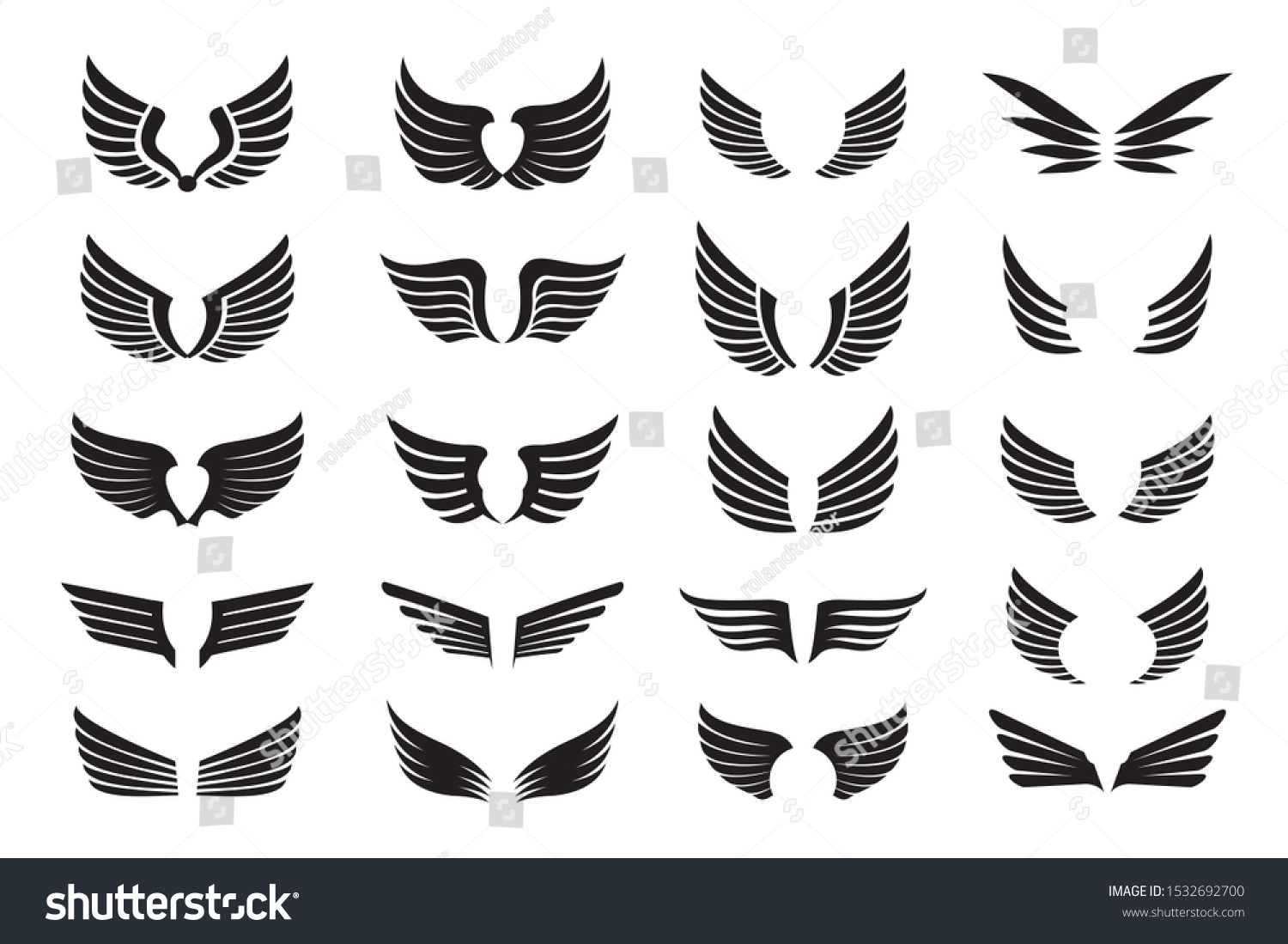 Set Black Wings Vector Illustration Outline Stock Vector (Royalty Free ...