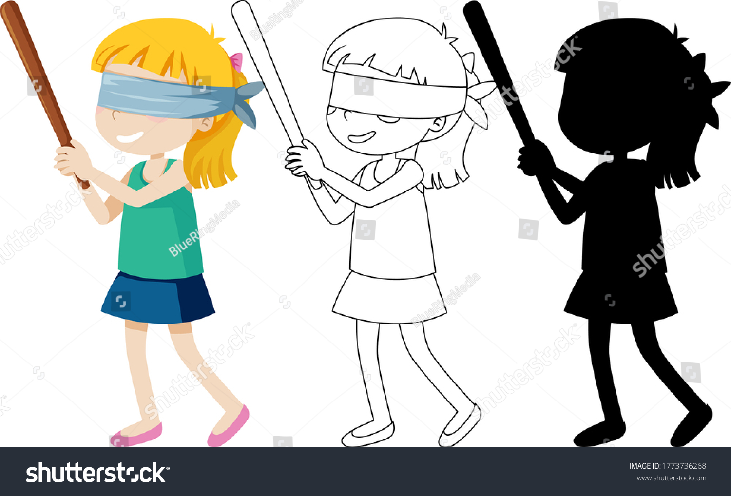 Set Blindfolded Girl Cartoon Illustration Stock Vector Royalty Free