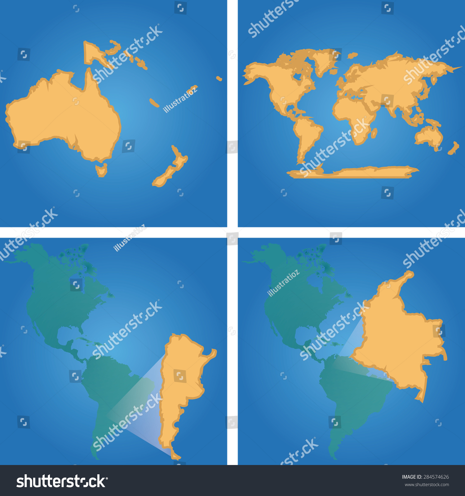 Set Blue Backgrounds Different World Maps Stock Vector Royalty Free