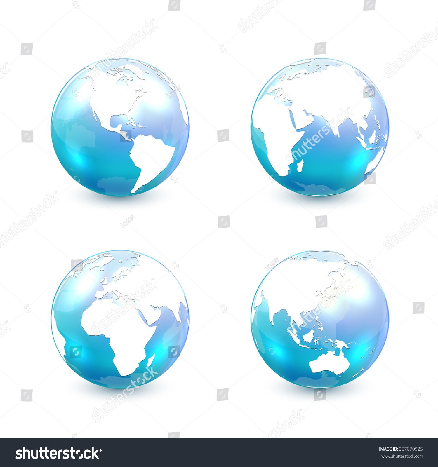 Set Blue Globes Isolated On White Stock Vector 257070925 - Shutterstock
