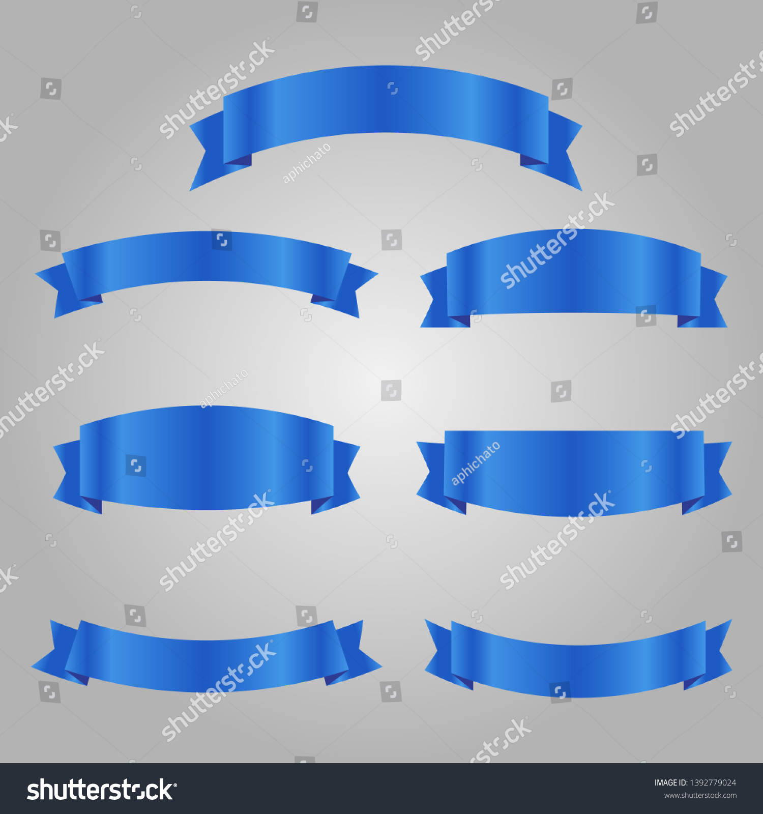 SVG of set of blue ribbon banner icon,blue Web Ribbons Set With Gradient Mesh on gray background,Vector illustration. Place for your text. Ribbons for business and design. Design elements svg