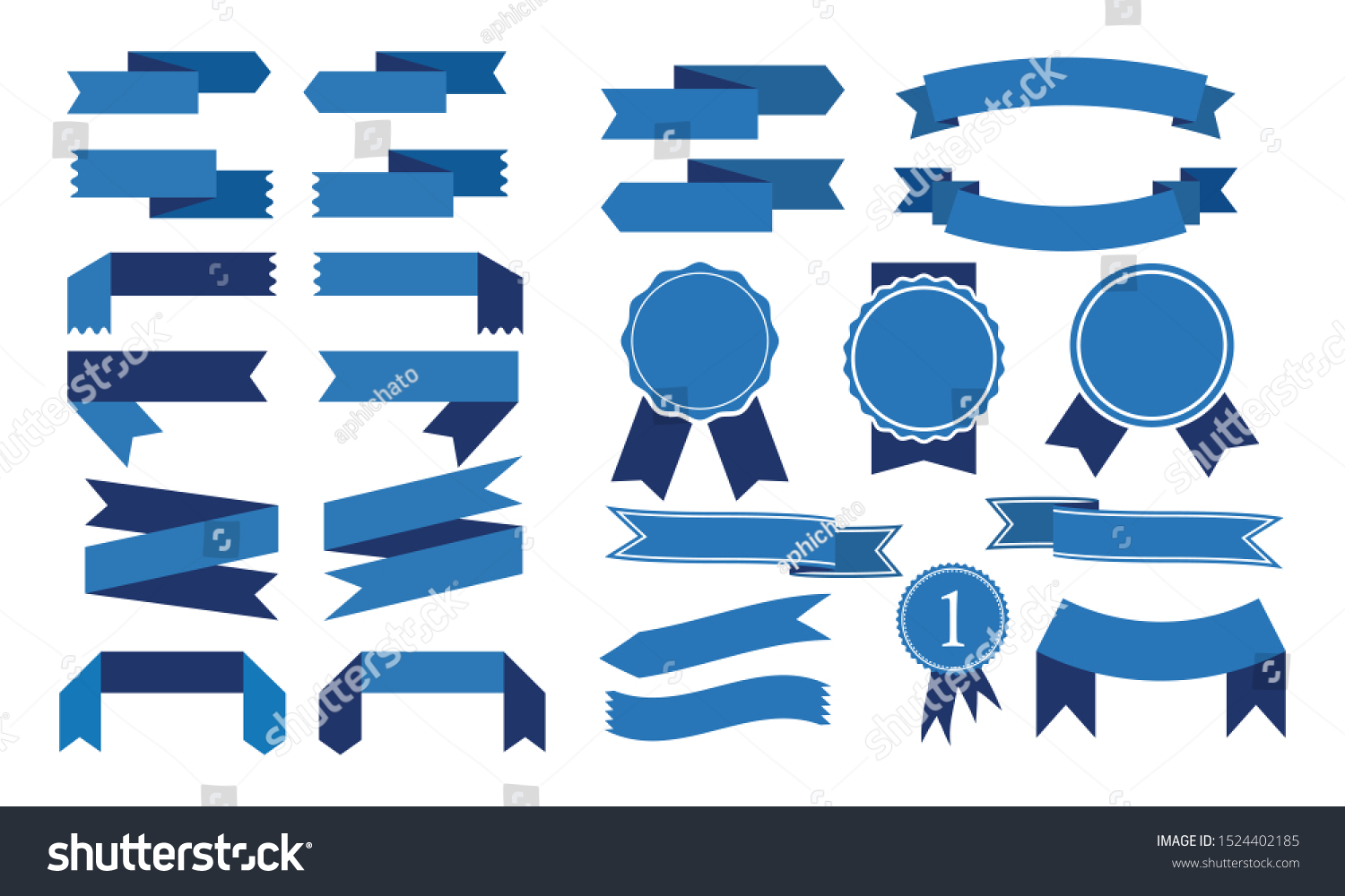 SVG of set of blue ribbon banner icon, flat  style,ribbon banner vector on white background svg