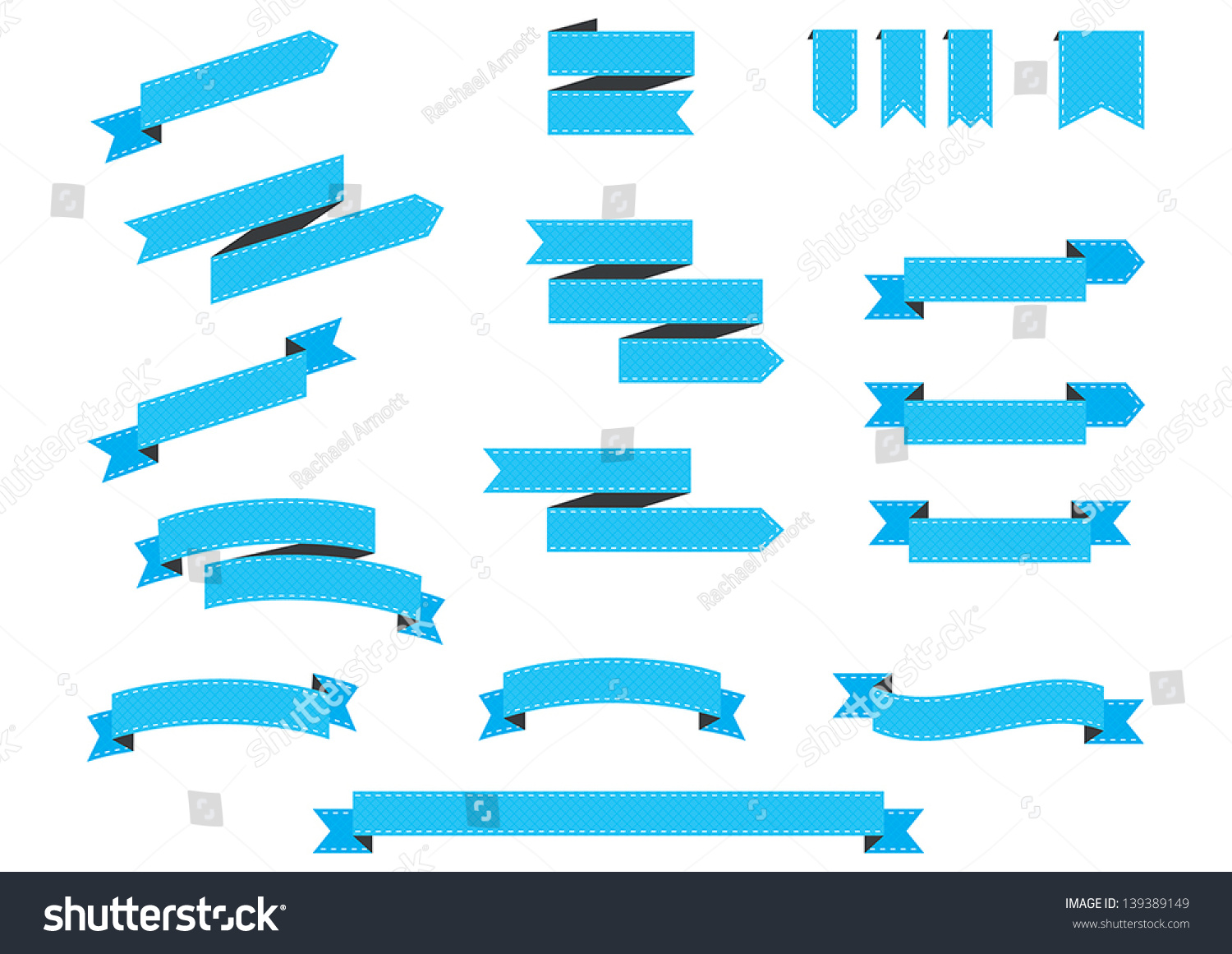 Set Blue Vintage Vector Ribbons Stock Vector (Royalty Free) 139389149