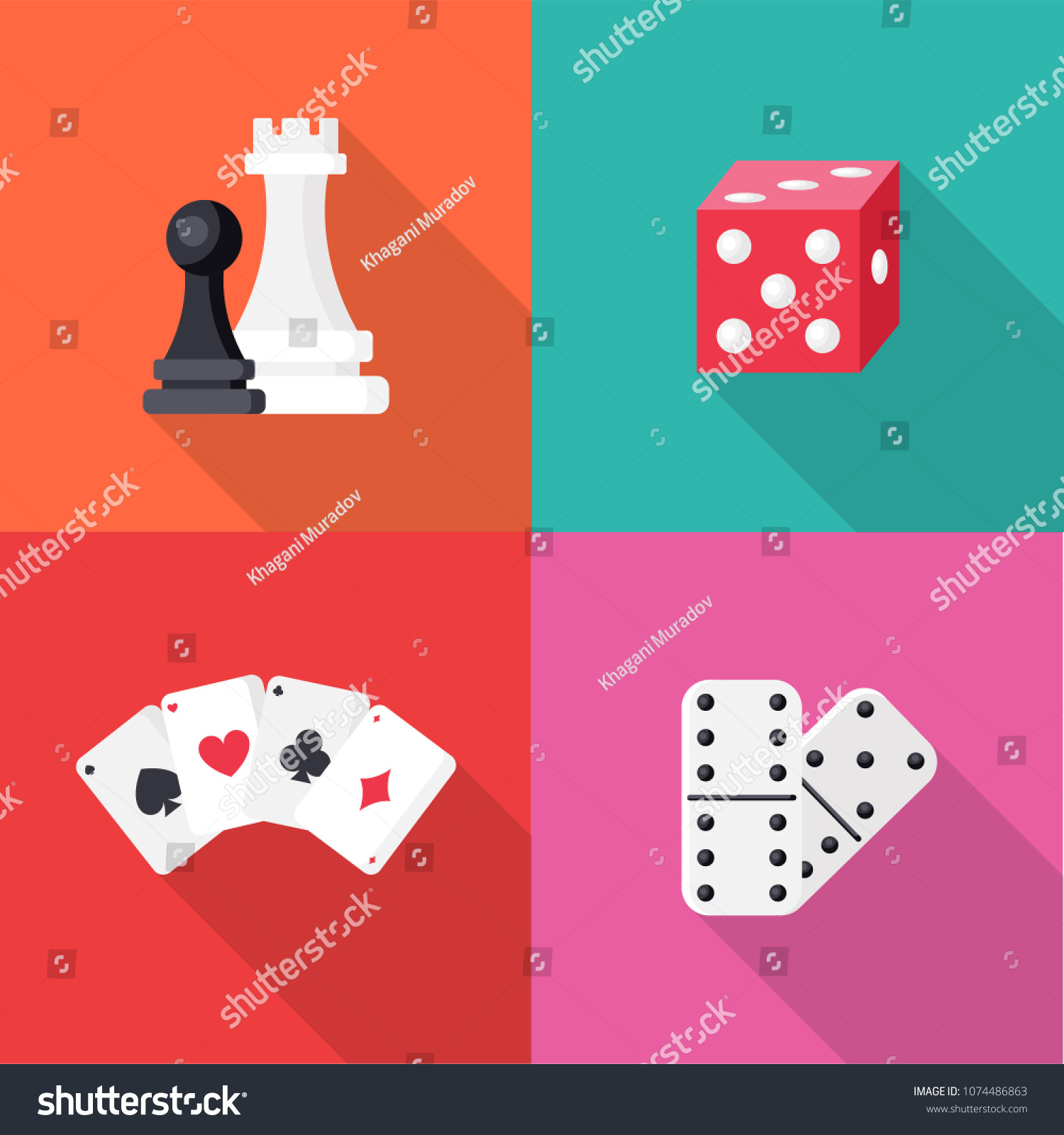SVG of Set of Board games in flat style isolated on colorful background. Collection of Simple Chess, game cards, Dominoes and dice in flat style, vector illustration. Can be used in web and mobile design. svg