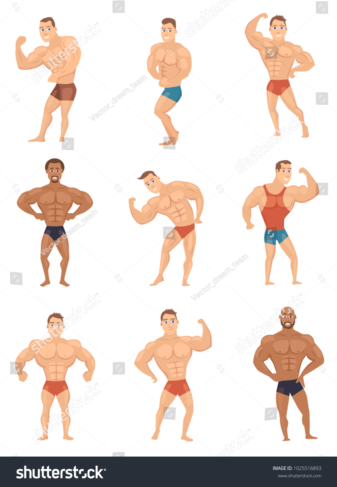 Set Bodybuilder Strong Man Cartoon Character Stock Vector Royalty Free