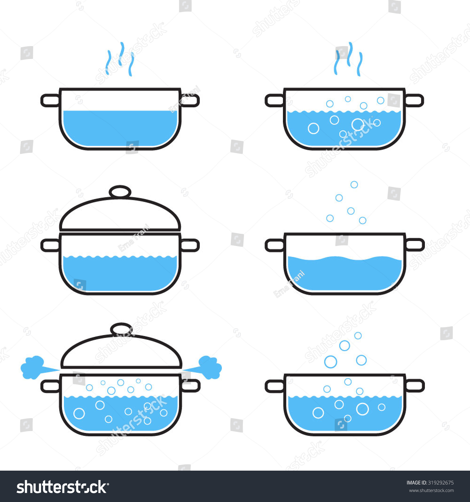 Set Of Boiling Saucepan. Hot Water In The Saucepan. Vector Illustration ...