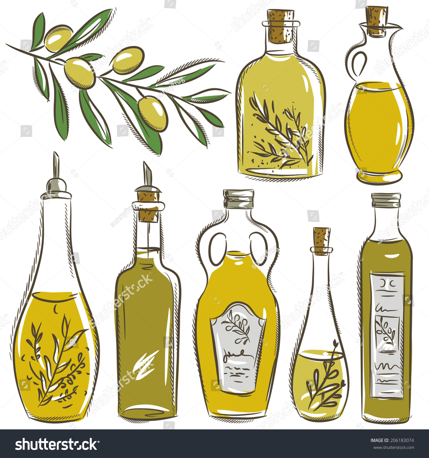 Set Bottle Olive Oil Vector Stock Vector Royalty Free 206183074 