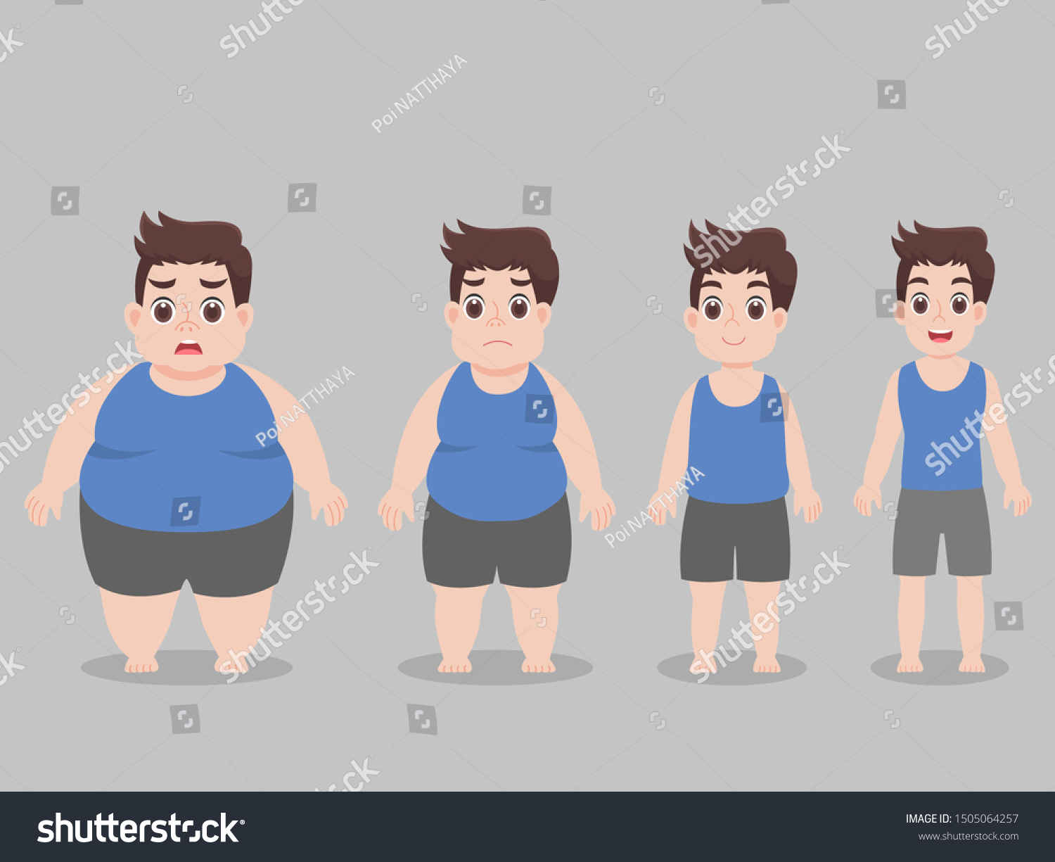 Set Boys Character Sad Big Fat Stock Vector (Royalty Free) 1505064257