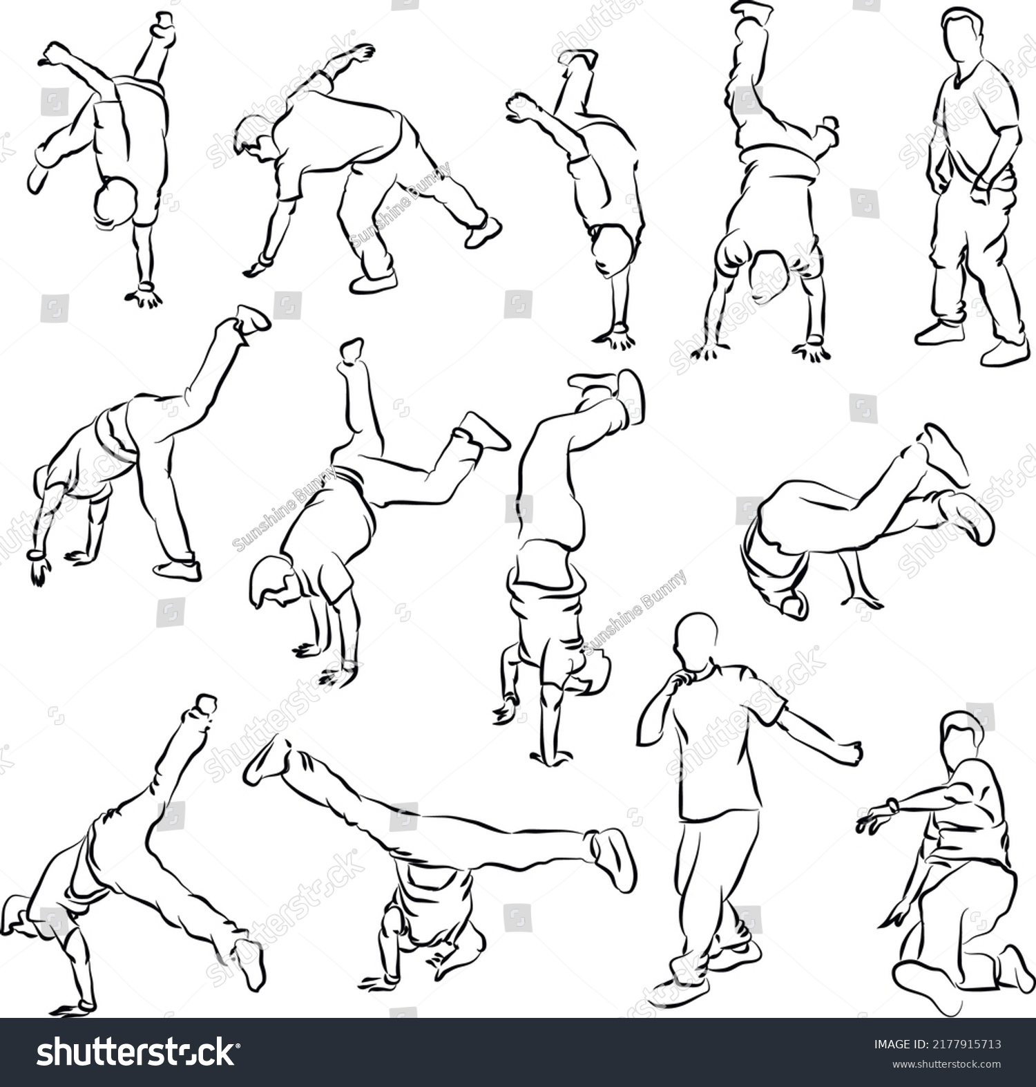 SVG of set of breakdance dancers silhouettes isolated on white background. street dance silhouette. Fictional character and plot svg