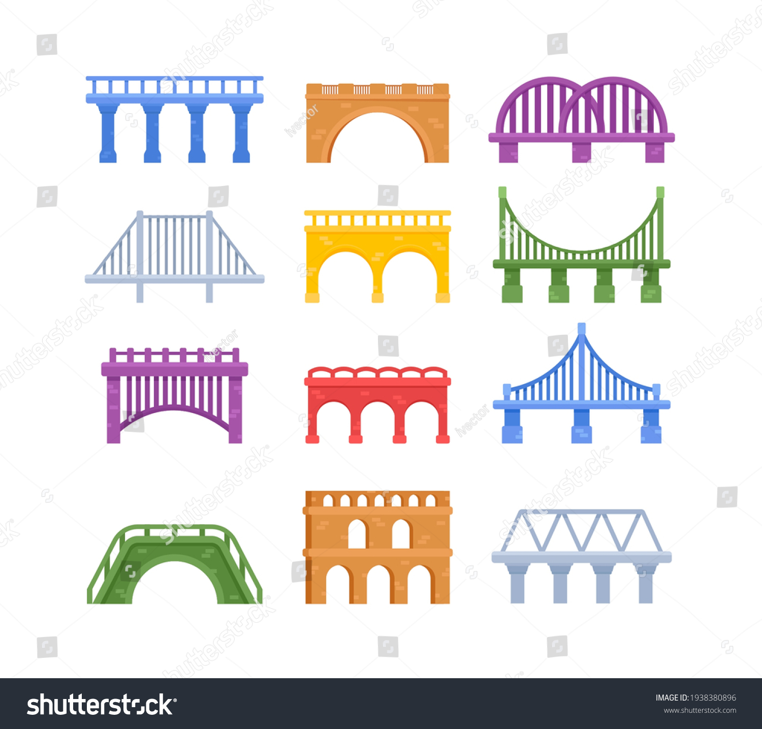 Set Bridges Urban Crossover Architecture Construction Stock Vector 