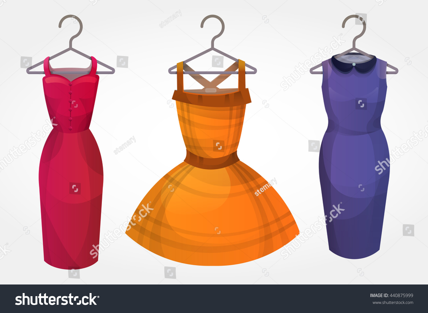 Set Of Bright Dresses On Hangers Stock Vector Illustration 440875999 ...