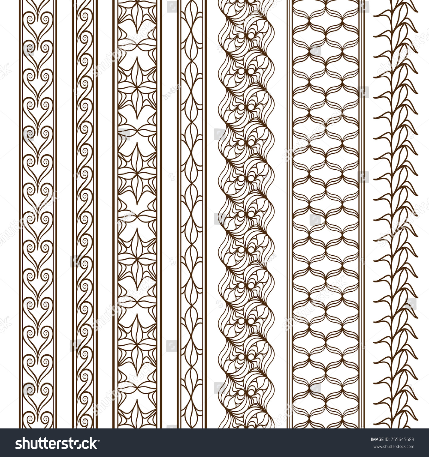 Set Brown Seamless Vertical Borders Stock Vector (Royalty Free) 755645683