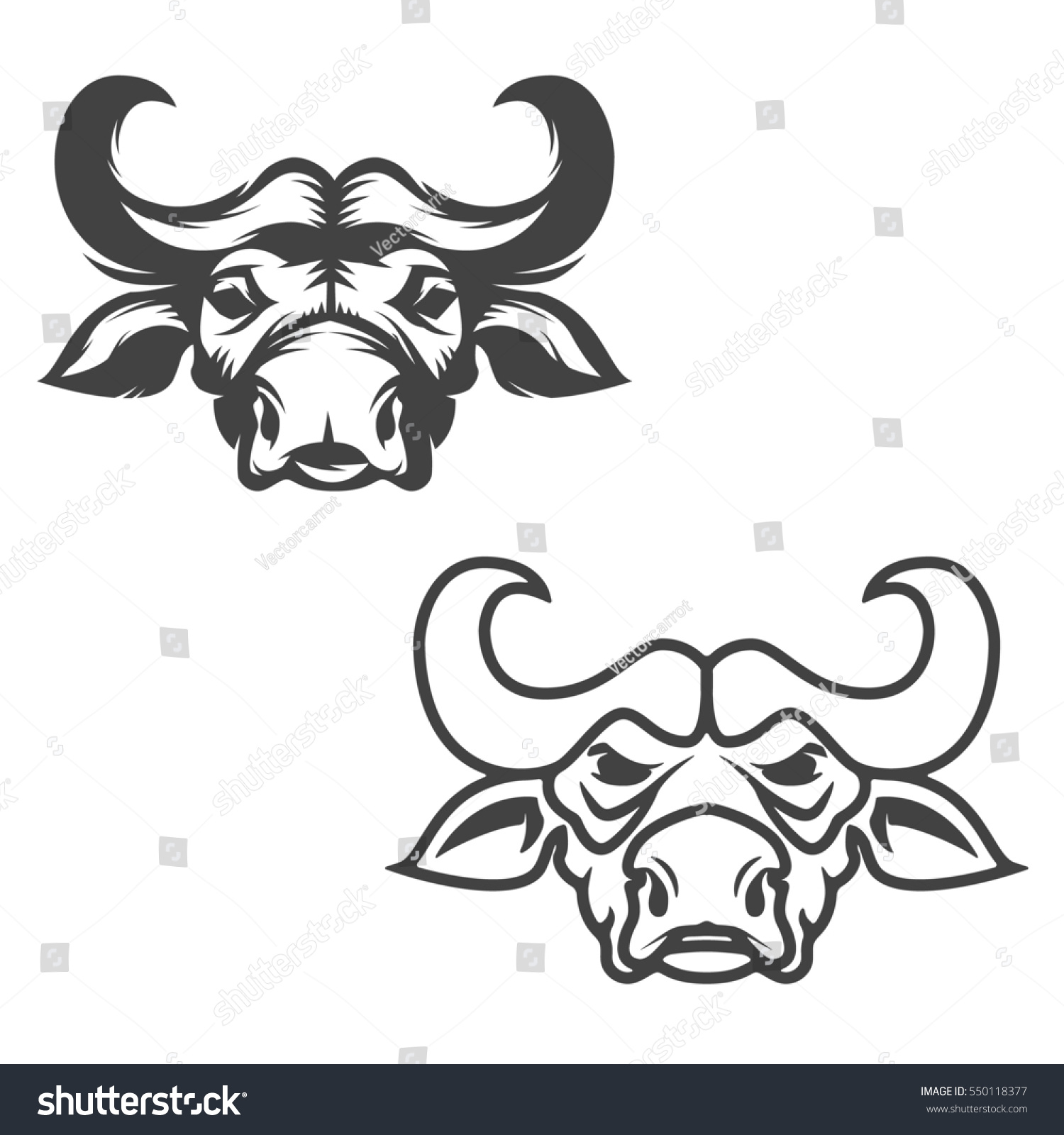 Set Buffalo Heads Isolated On White Stock Vector 550118377 - Shutterstock