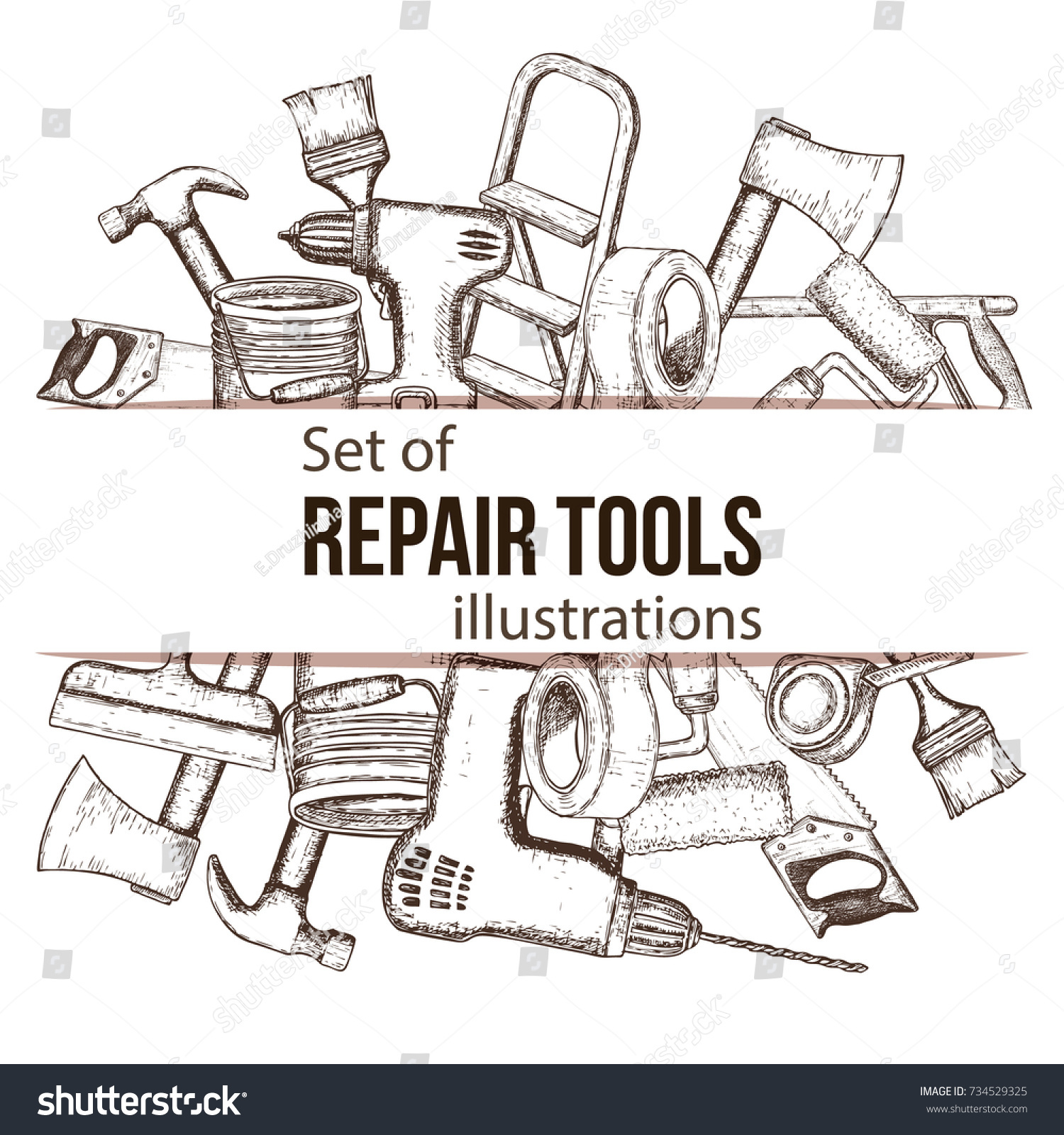 Set Building Repair Tools Sketch Illustration Stock Vector (Royalty ...