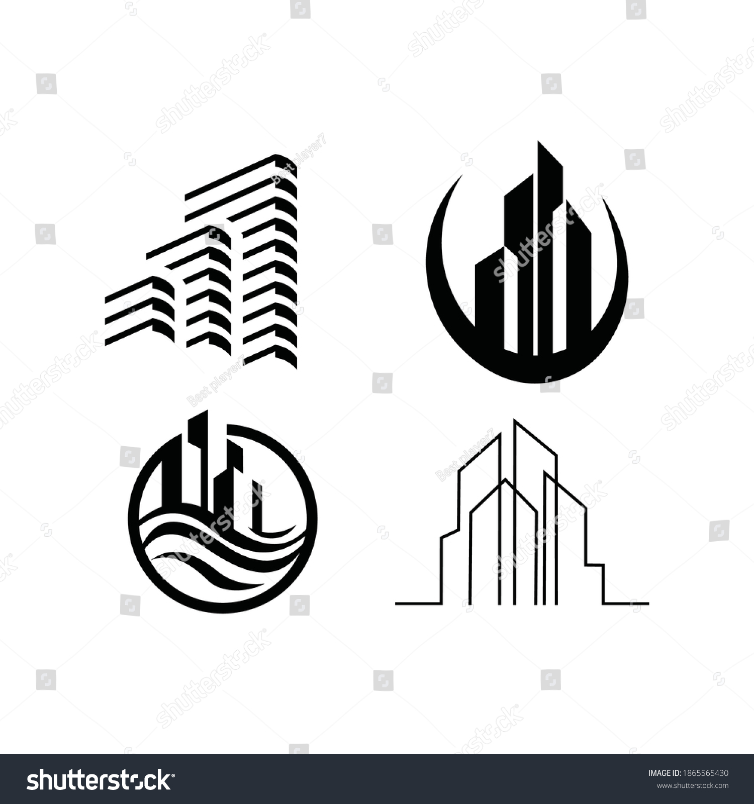 Set Building Silhouette Logo Icon Vector Stock Vector (Royalty Free ...