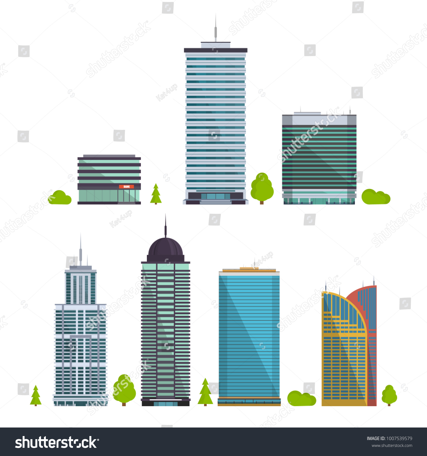 Set Buildings Flat Style Isolated On Stock Vector (Royalty Free ...
