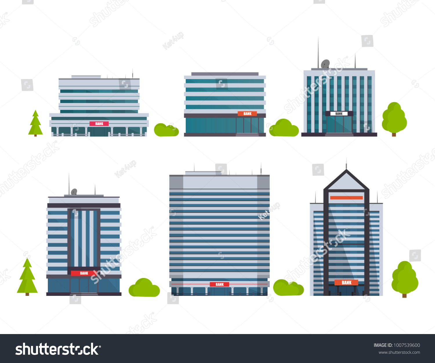 Set Buildings Flat Style Isolated On Stock Vector (Royalty Free) 1007539600