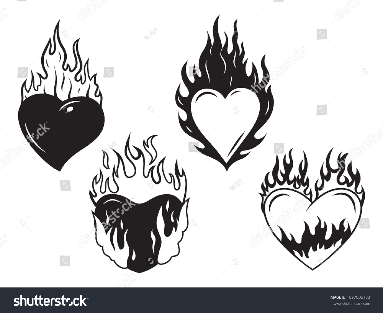 Set Burning Hearts Collection Flaming Heart Stock Vector (Royalty Free ...