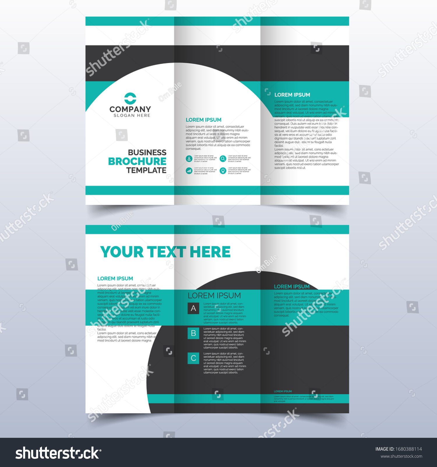 Set Business Trifold Brochure Template Turquoise Stock Vector With Regard To Tri Fold Brochure Publisher Template