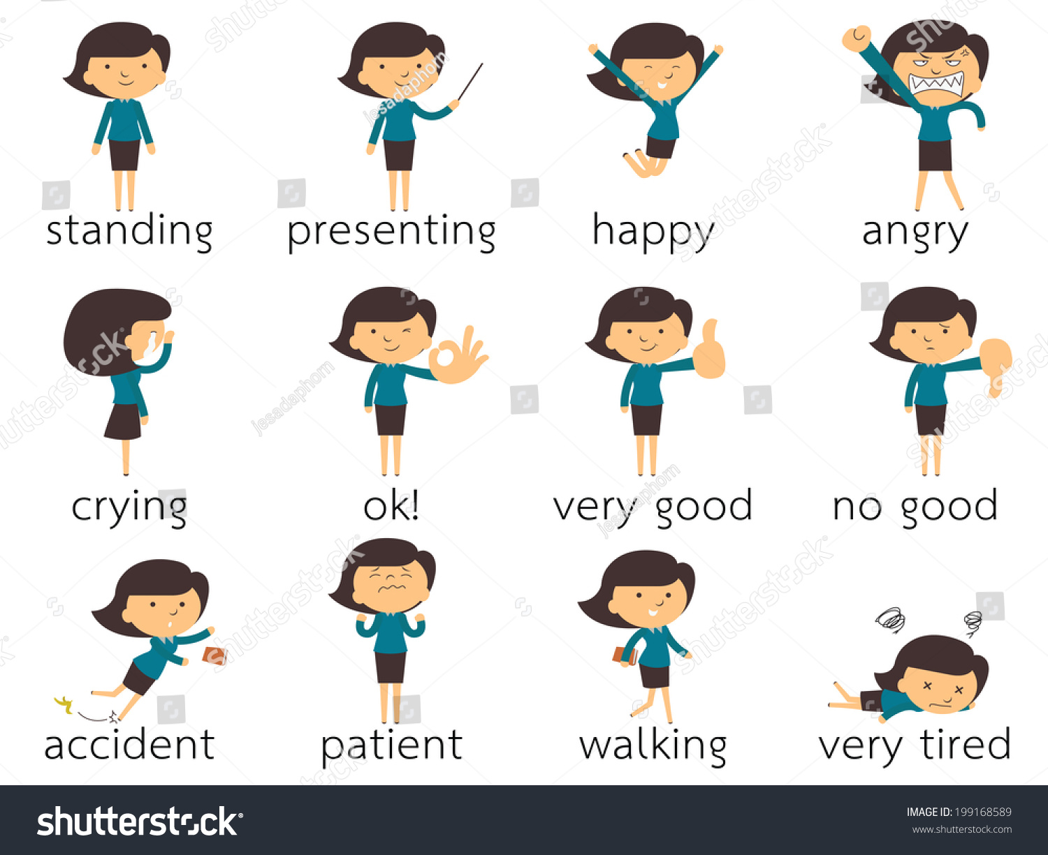 Set Businesswoman Various Poses Expressing Feeling Stock Vector ...