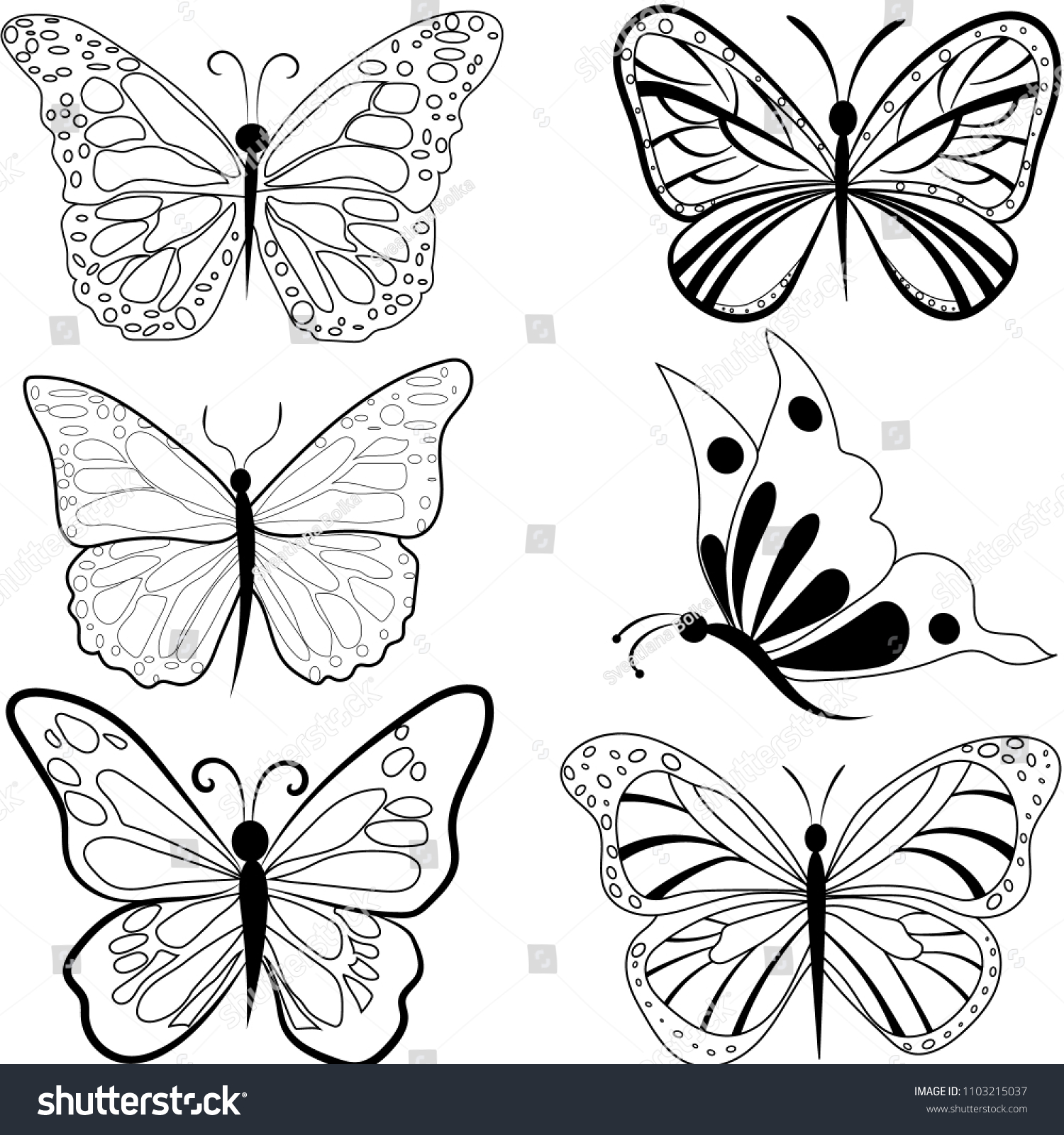 Set Butterflies Vector Coloring Tattoo Stock Vector (Royalty Free ...