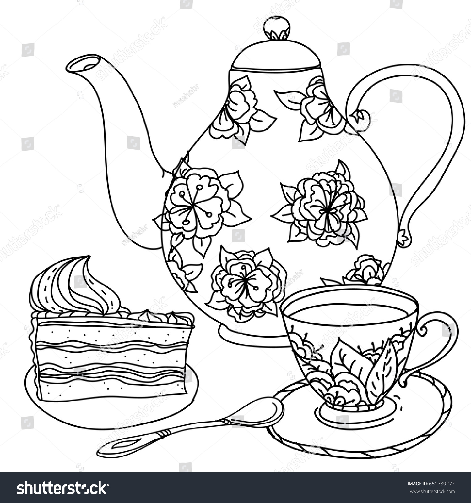 Set Cake Tea Pot Sweets Doodle Stock Vector 651789277 - Shutterstock