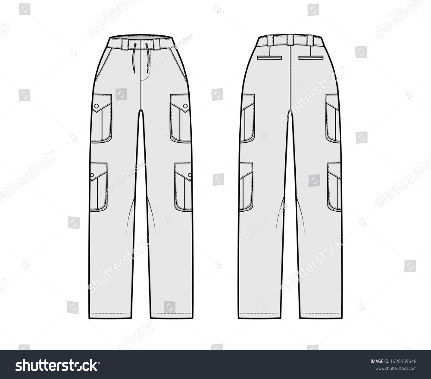 Set Cargo Pants Technical Fashion Illustration Stock Vector (Royalty ...