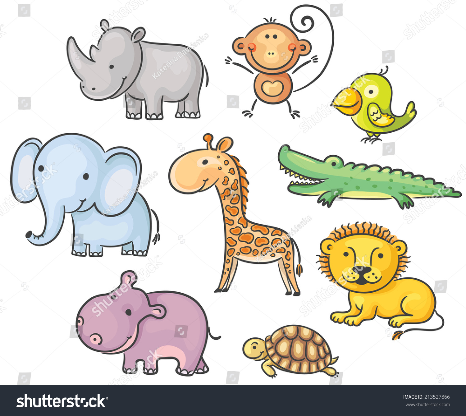 Set Of Cartoon African Animals Stock Vector Illustration 213527866 ...