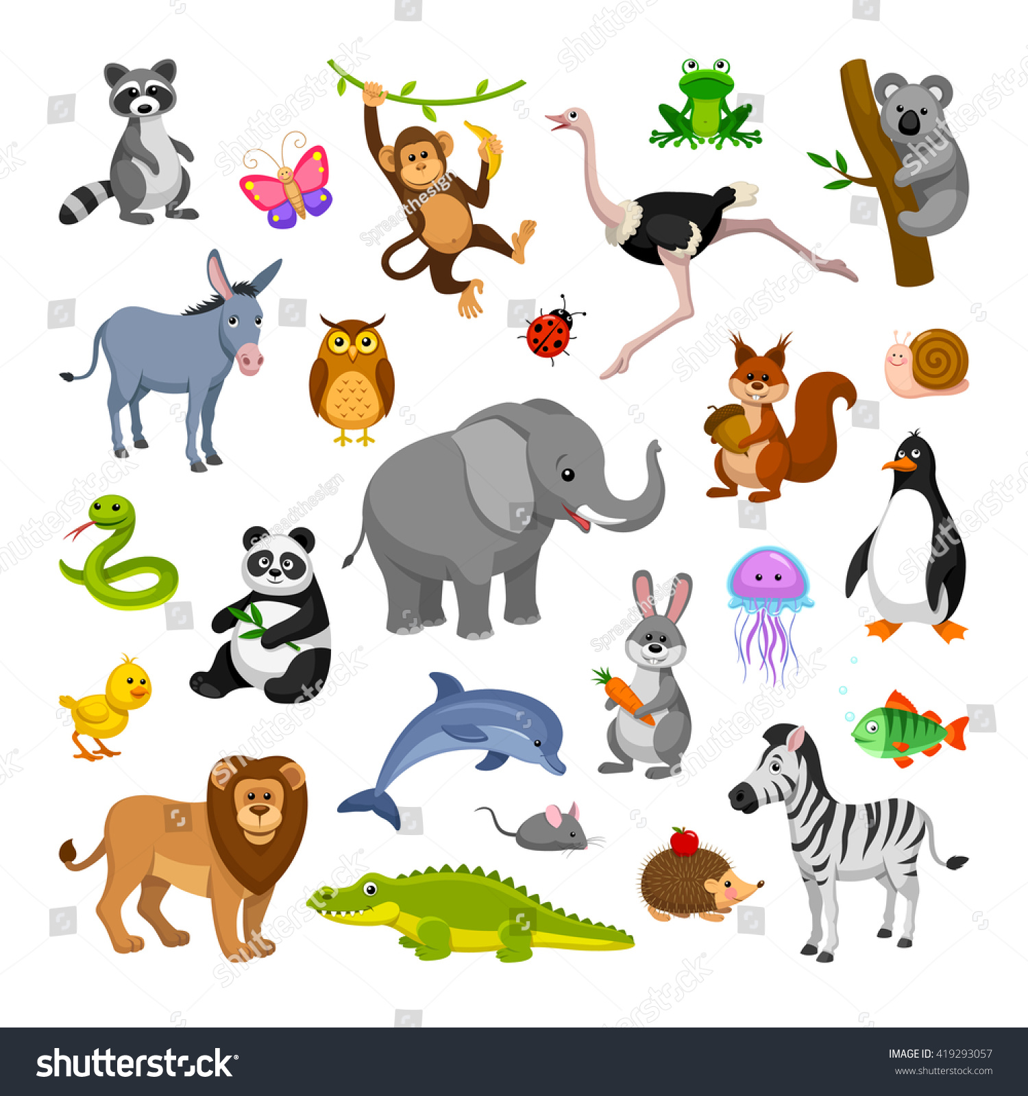 Set Of Cartoon Animals Stock Vector Illustration 419293057 : Shutterstock