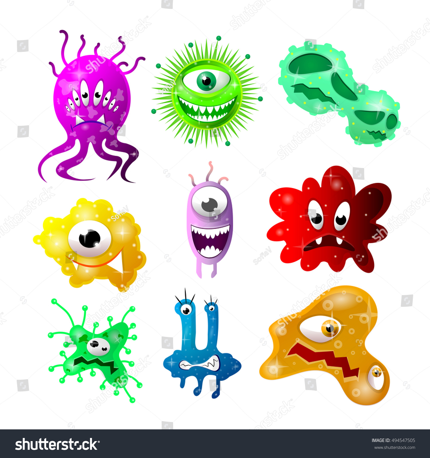 Set Cartoon Bacteria Fun Characters Cute Stock Vector (Royalty Free ...