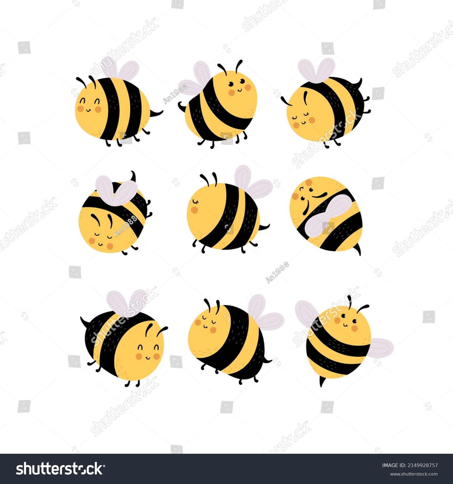 Set Cartoon Bee Flat Style Colorful Stock Vector (royalty Free 