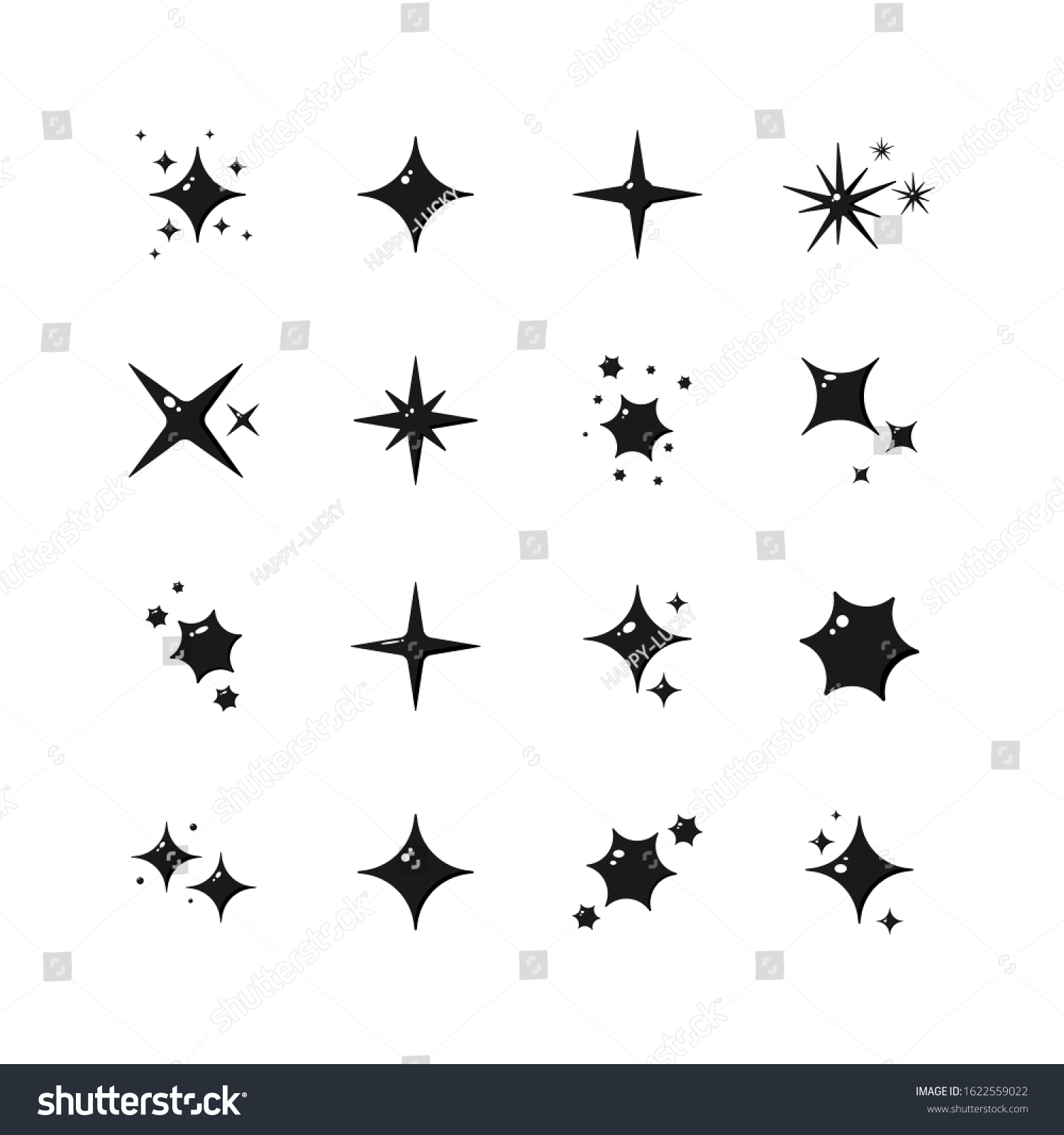 Set Cartoon Black Sparkles Collection Star Stock Vector (Royalty Free ...