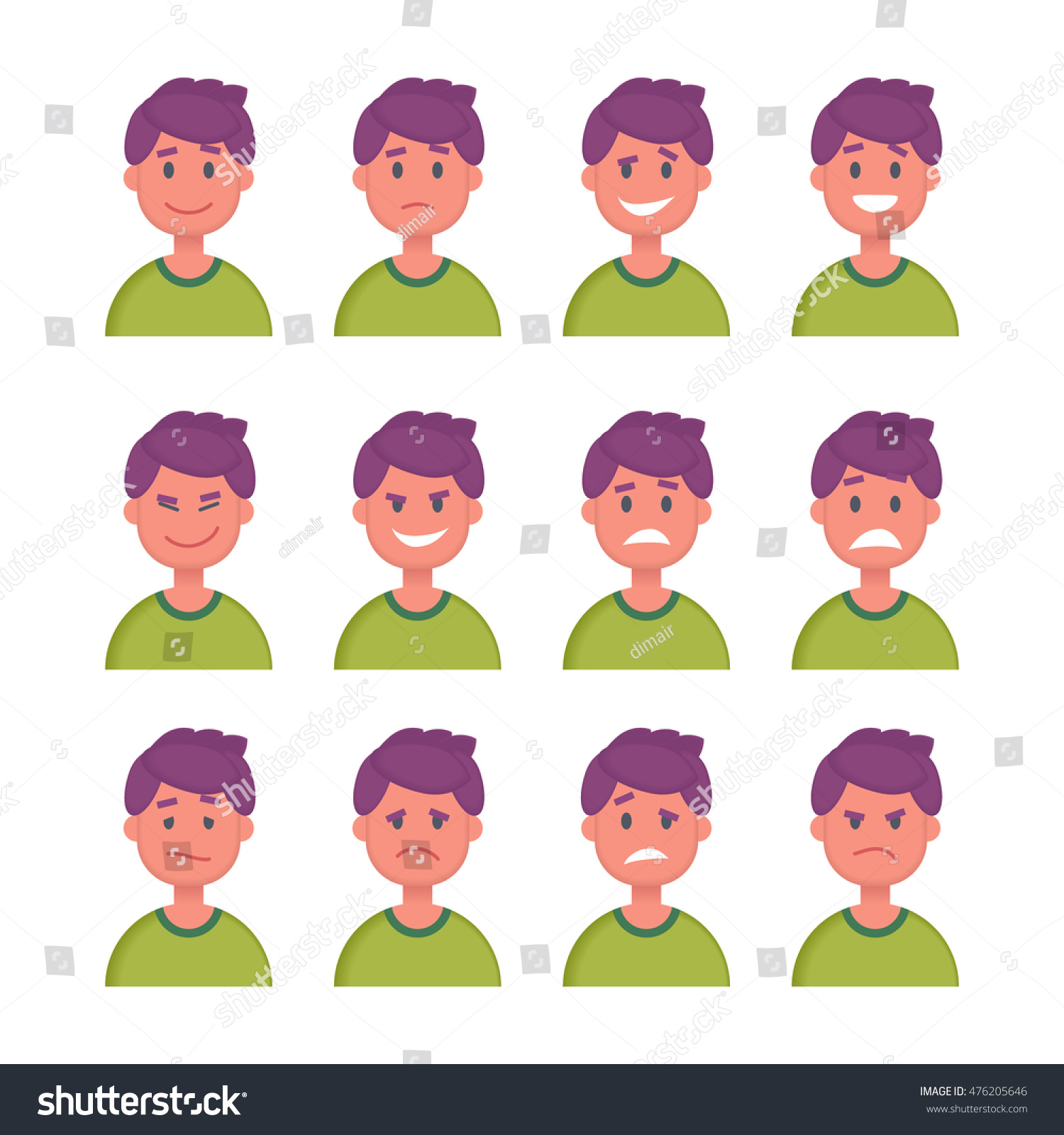 Set Cartoon Character Faces Different Emotions Stock Vector Royalty Free 476205646 7063