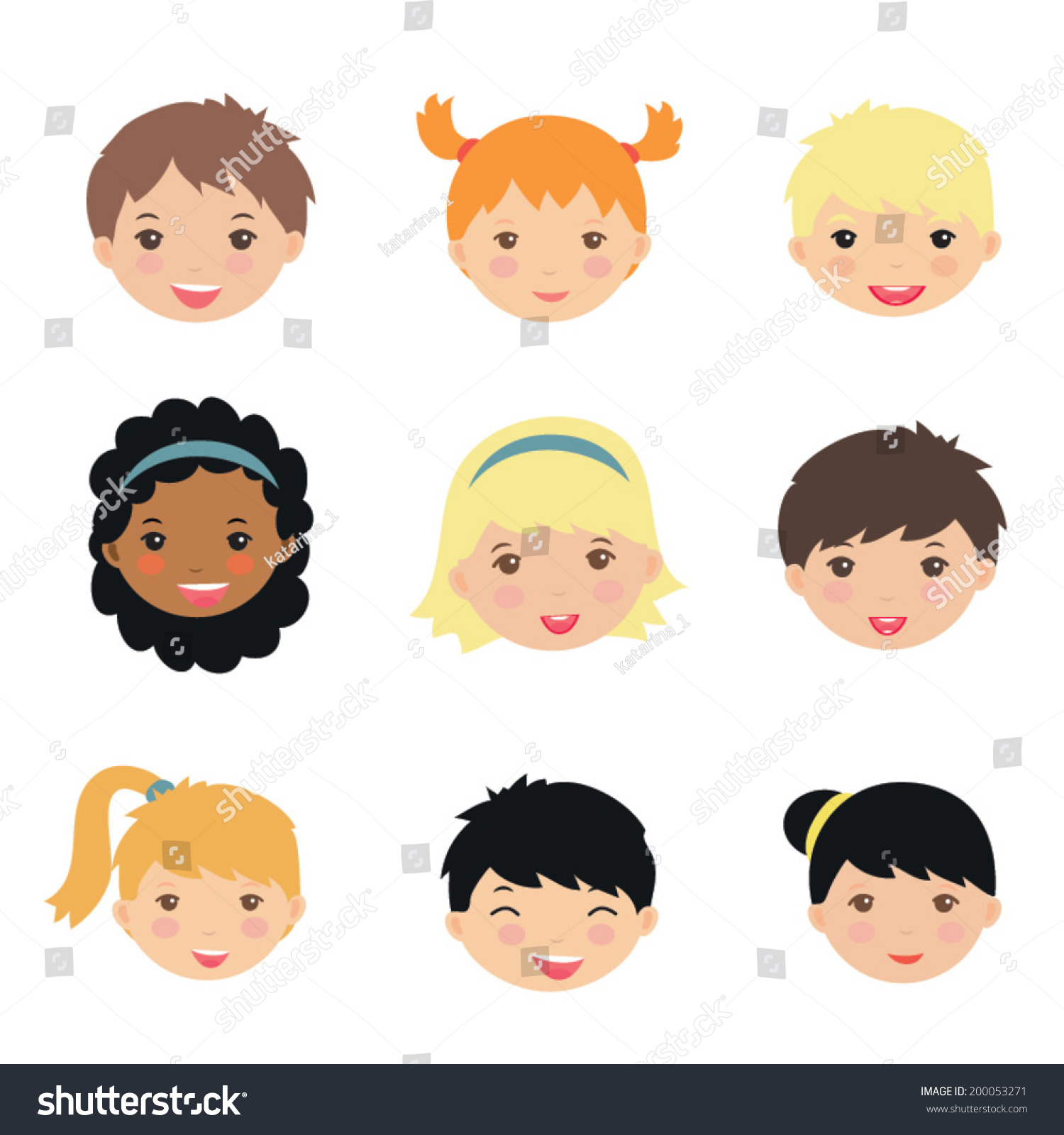 Set Cartoon Children Head Stock Vector (Royalty Free) 200053271