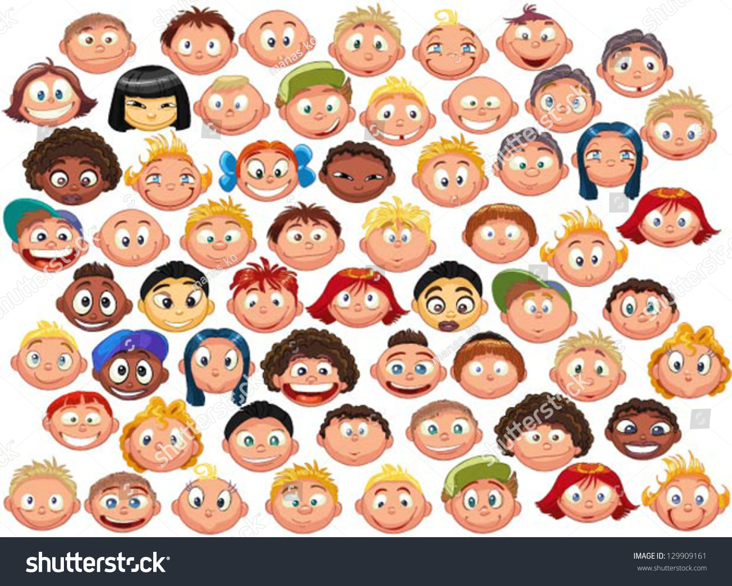 Set Cartoon Childrens Faces Stock Vector 129909161 - Shutterstock