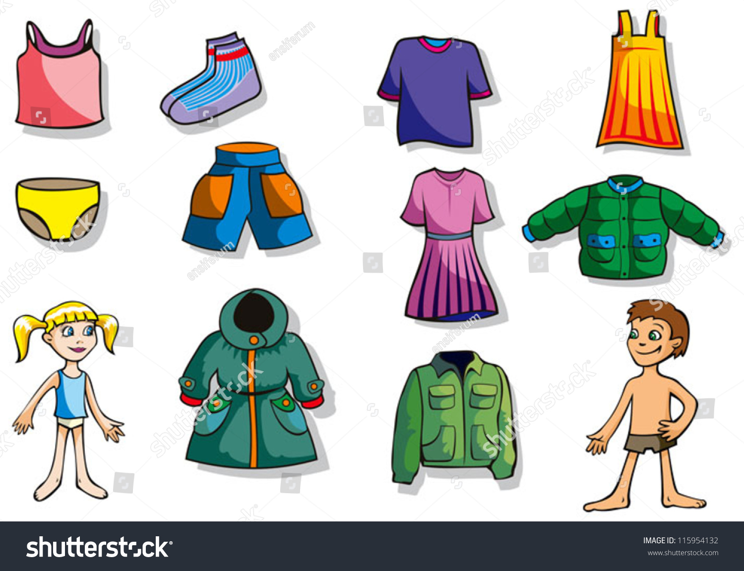 Set Cartoon Clothes Girl Boy Vector Stock Vector 115954132 Shutterstock