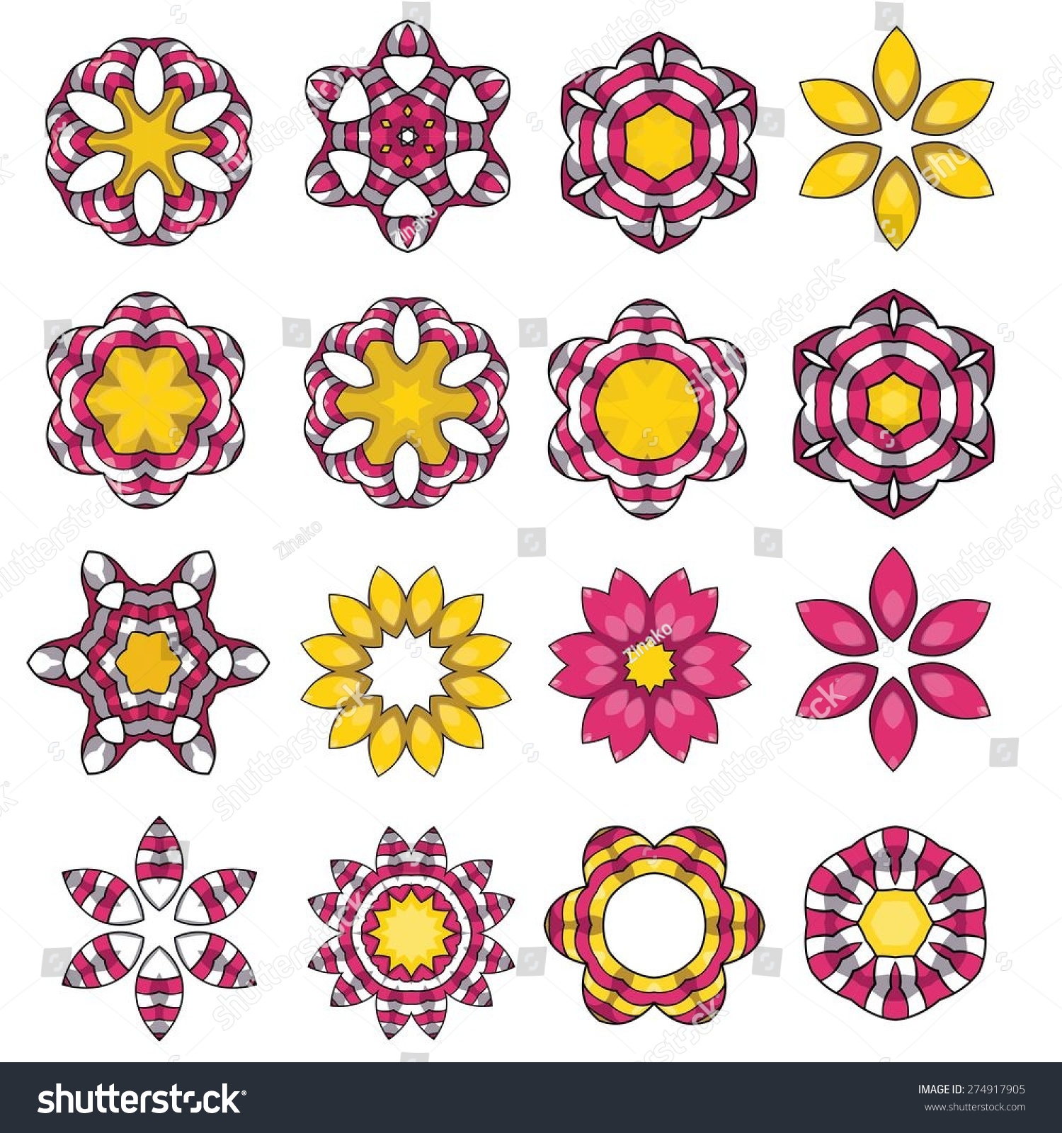 Set Cartoon Colored Flowers Isolated On Stock Vector Royalty Free