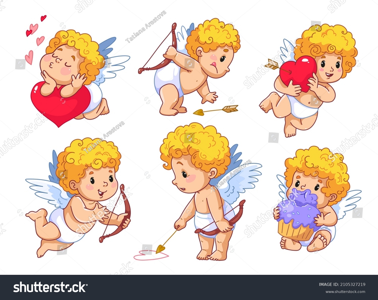 Set Cartoon Cupids Cute Little Angels Stock Vector Royalty Free 2105327219 4573