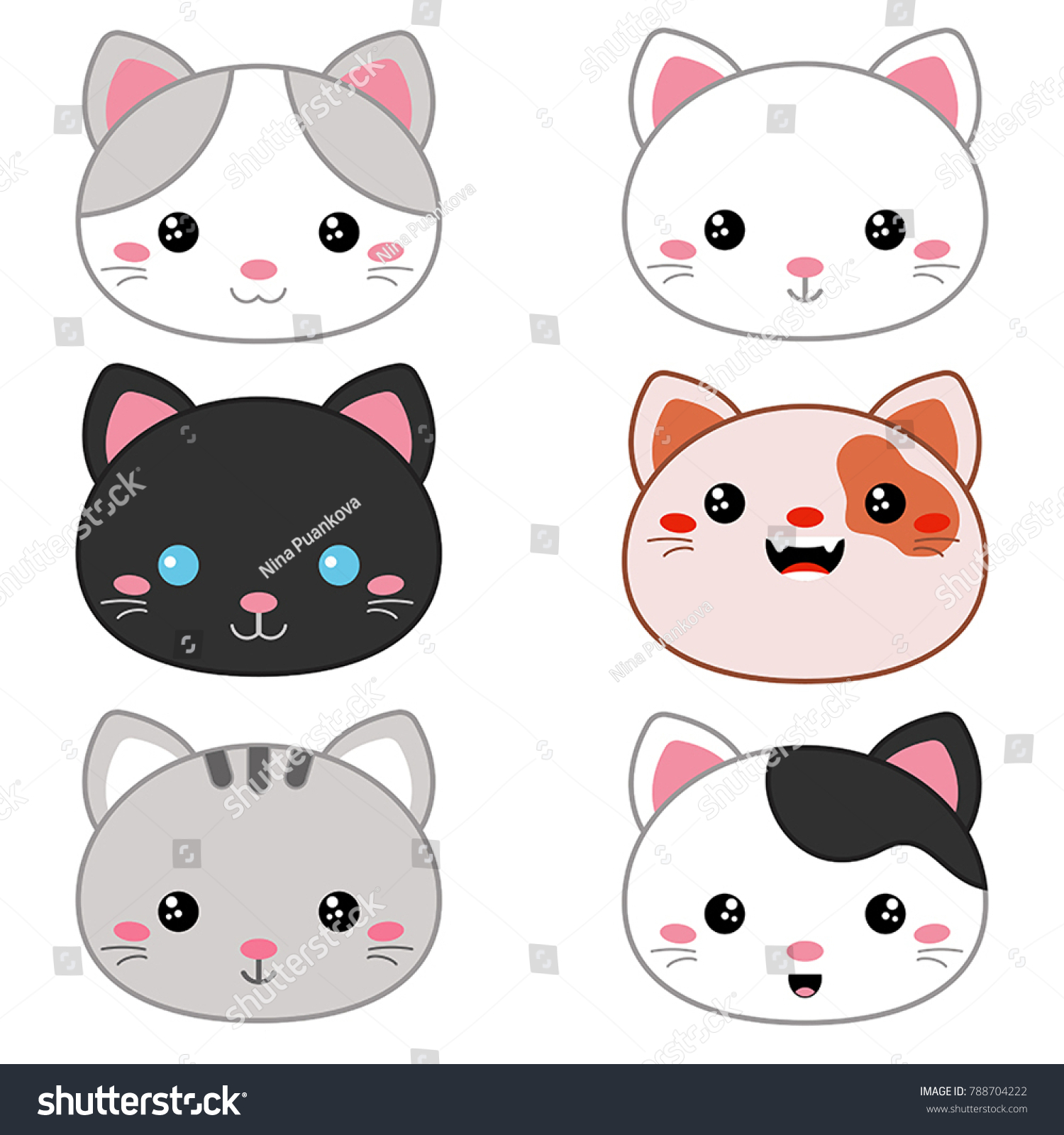 Set Cartoon Cute Cat Faces On Stock Vector Royalty Free