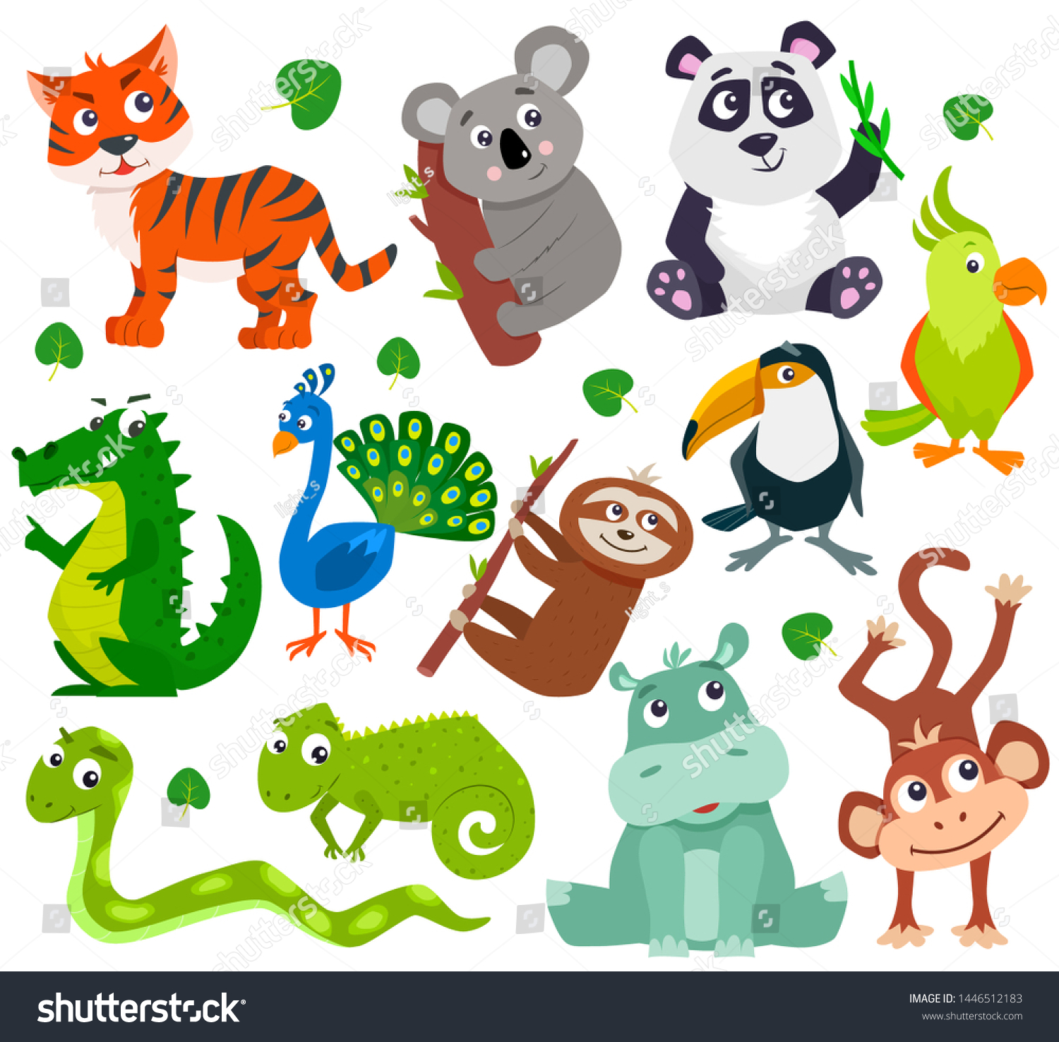 set-cartoon-cute-jungle-animals-vector