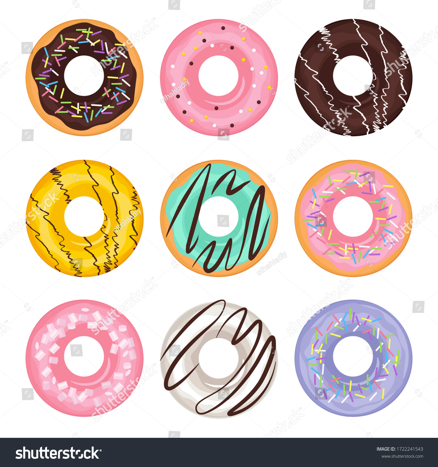 Set Cartoon Different Colored Donut Flat Stock Vector (Royalty Free ...