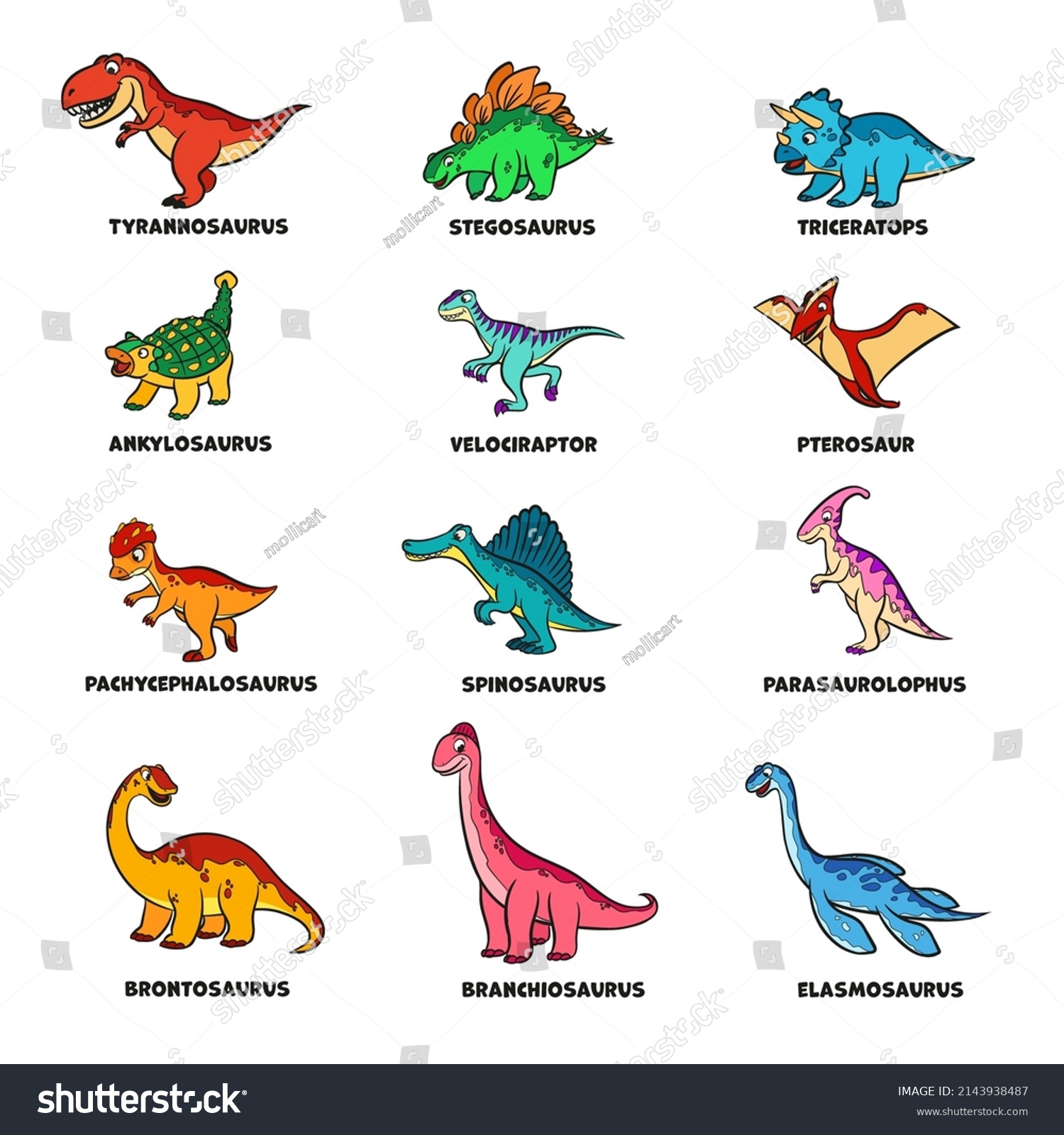 Set Cartoon Dinosaurs Under Name Stock Vector (Royalty Free) 2143938487 ...