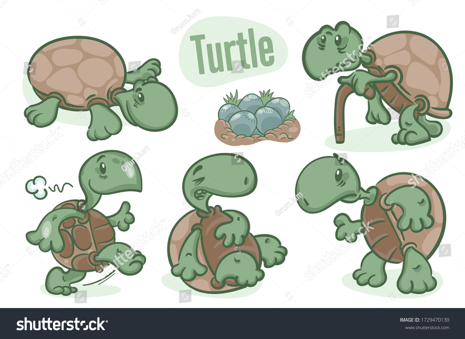 Set Cartoon Drawing Turtles Sea Life Stock Vector (royalty Free) 1729470130