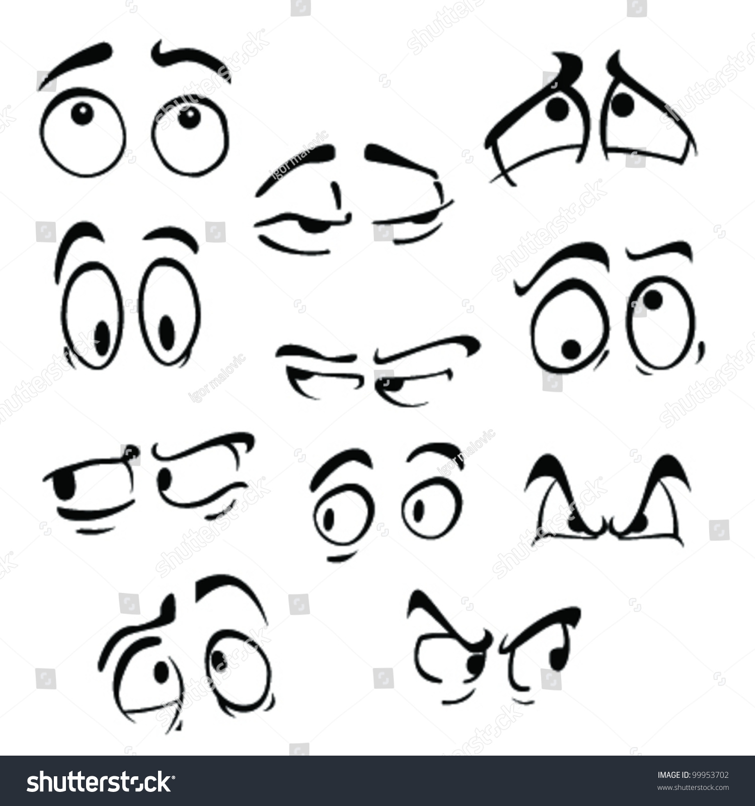 Set Cartoon Eyes On White Background Stock Vector Royalty Free