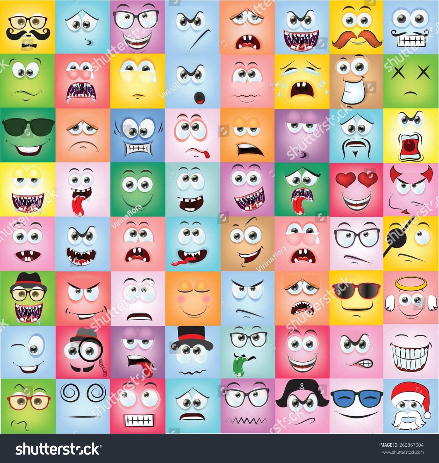 Set Cartoon Faces Different Emotions Vector De Stock Libre De Regalías 262867004 1796