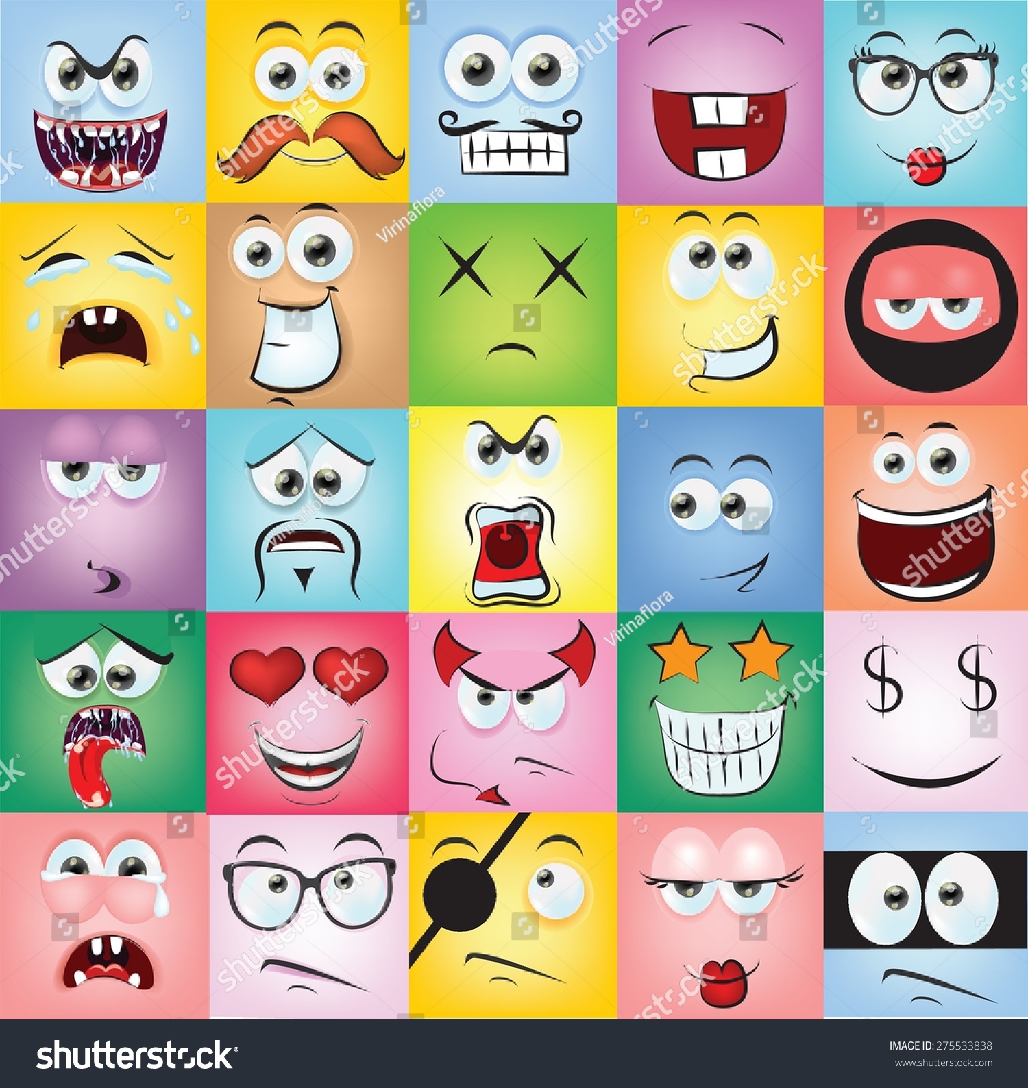 Set Cartoon Faces Different Emotions Stock Vector (Royalty Free) 275533838