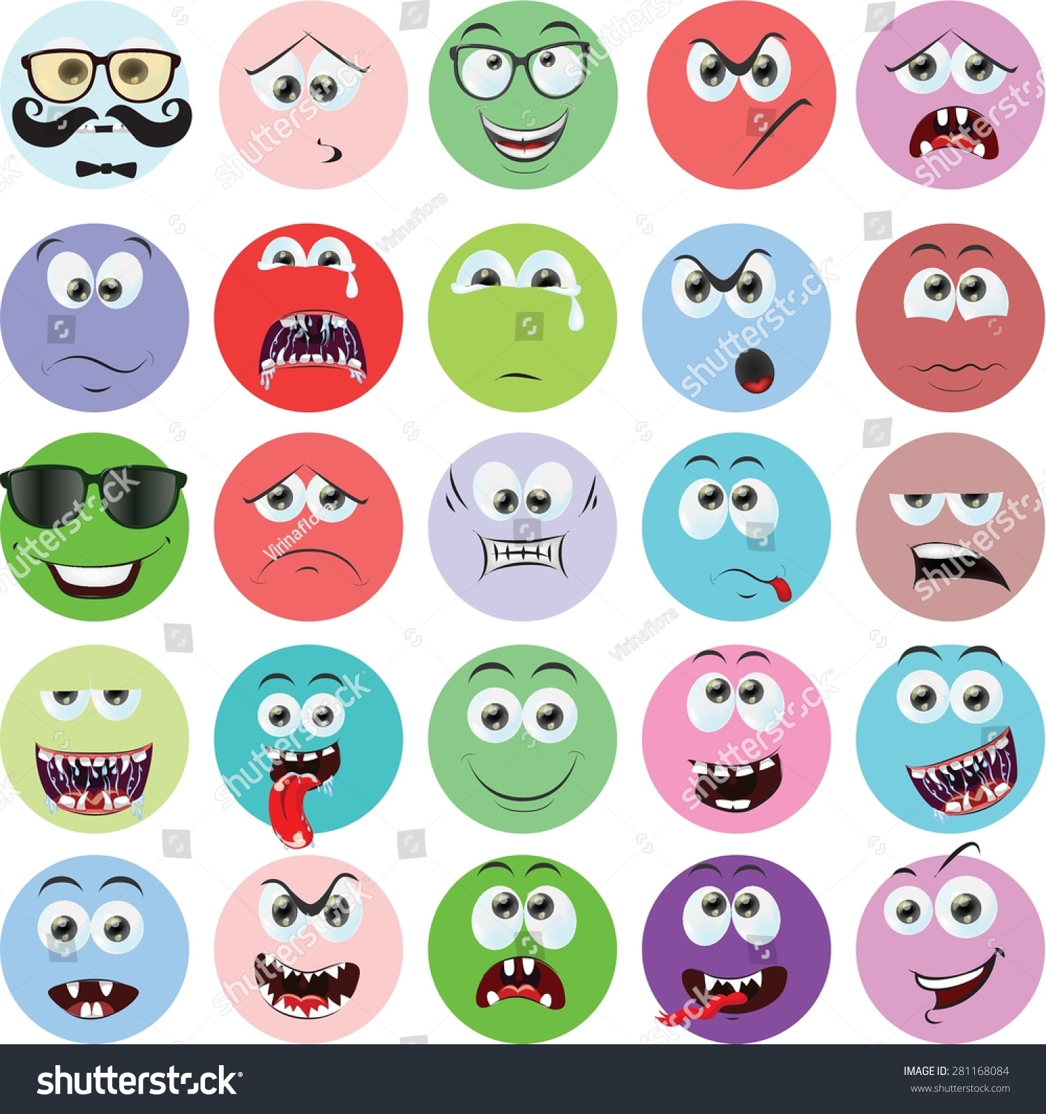 Set Cartoon Faces Different Emotions Stock Vector 281168084 - Shutterstock